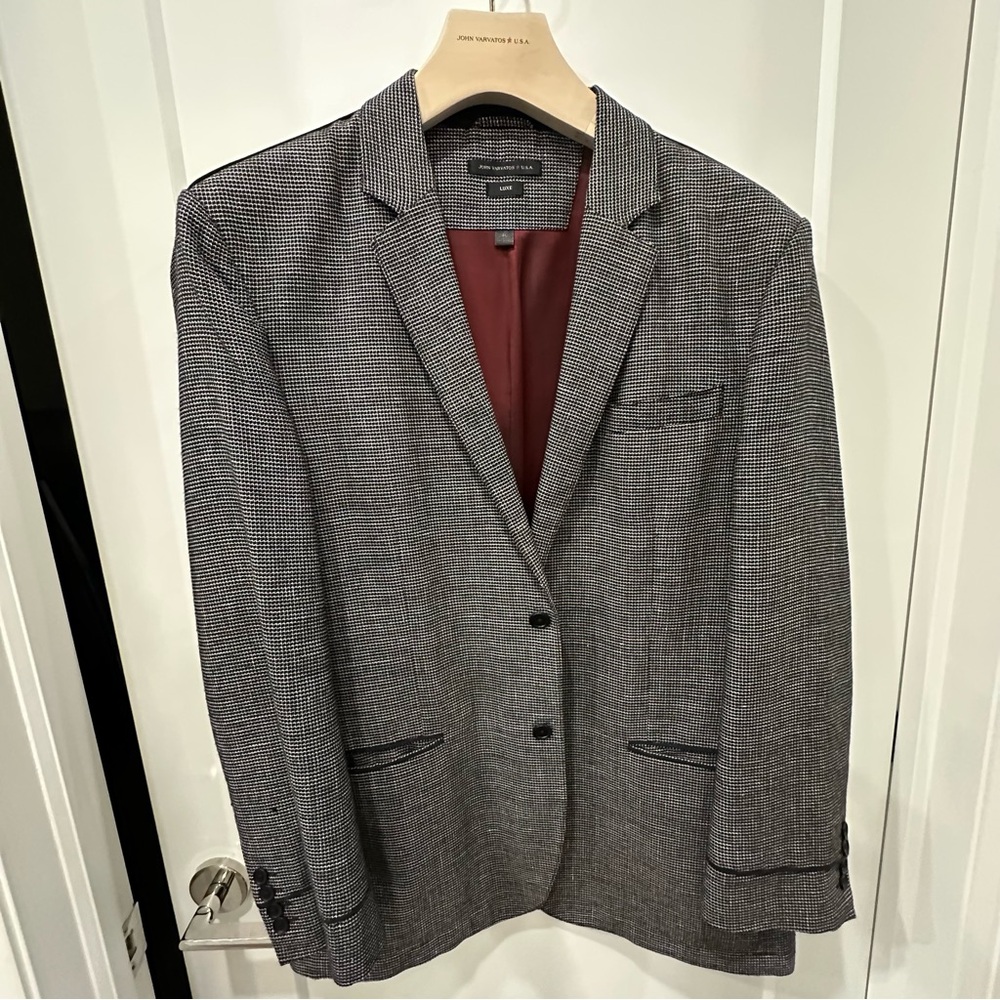 John Varvatos Charcoal Blazer with Burgundy Lining